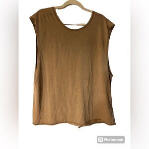 NWT FREE PEOPLE MOVE MOVEMENT CRISS CROSS OPEN BACK TOBACCO KHAKI TOP SIZE XL